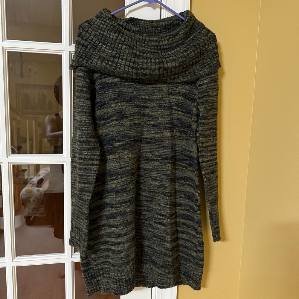 Michael Kors Black and Olive Cowl Neck Sweater Dress